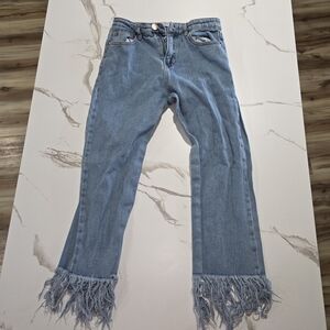 Forever 21 Light Blue Frayed Hem Flare Jeans